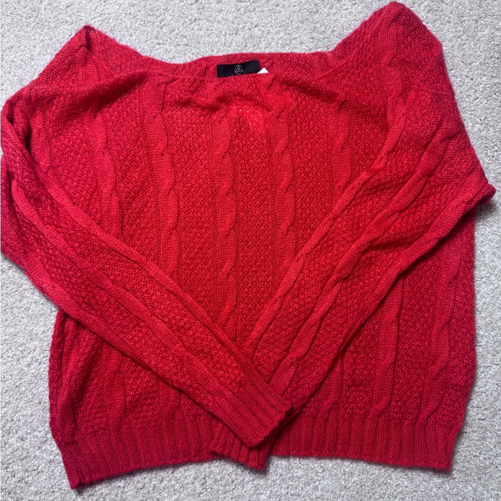 Missguided + Off-the-Shoulder Red Sweater